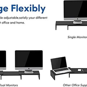 FITUEYES Dual Monitor Stand – 3 Shelf Computer Monitor Riser, Wood Desktop Stand with Adjustable Length and Angle, Desk Accessories, Office Supplies Medium Black,DT108001WB