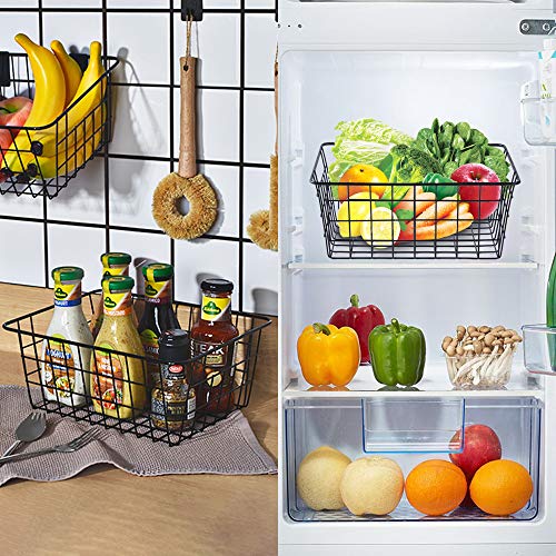Wire Baskets for Organizing Household Pantry Baskets 4 Pack Pantry Baskets For Storage Metal Baskets for Pantry Storage Wire Baskets For Storage Pantry Wire Storage Baskets Black Metal Storage Bins
