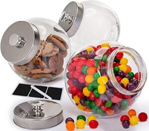 glass cookie jars for kitchen counter (3 pack) 75oz food storage canisters with airtight lids + marker & labels, coin & penny jar candy jars for candy buffet, coffee canister, laundry detergent holder