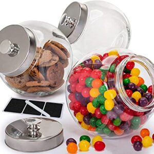Glass Cookie Jars for Kitchen Counter (3 Pack) 75oz Food Storage Canisters with Airtight Lids + Marker & Labels, Coin & Penny Jar Candy Jars for Candy Buffet, Coffee Canister, Laundry Detergent Holder