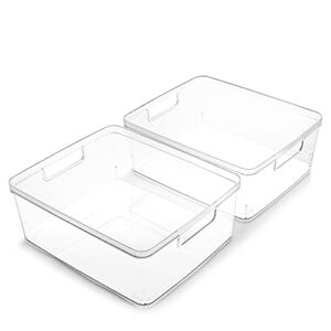 bino | plastic storage bins, medium – 2 pack | the lucid collection | multi-use organizer bins | built-in handles | bpa-free | clear storage containers | fridge organizer | pantry & home organization