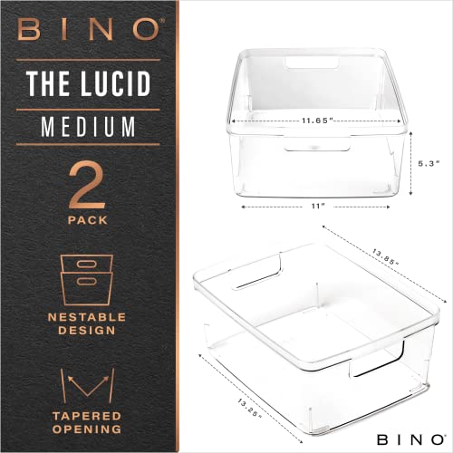 BINO | Plastic Storage Bins, Medium - 2 Pack | THE LUCID COLLECTION | Multi-Use Organizer Bins | Built-In Handles | BPA-Free | Clear Storage Containers | Fridge Organizer | Pantry & Home Organization