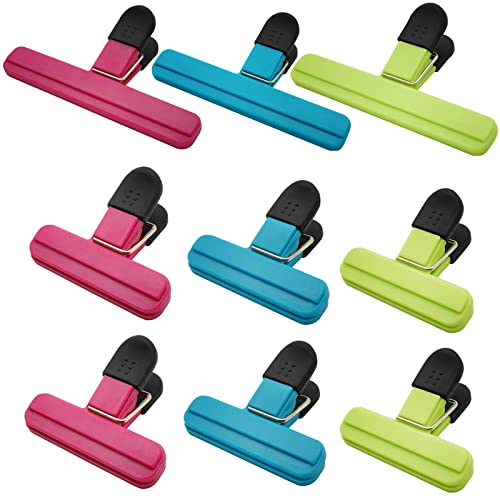 Chip Bag Clips 9pcs Air Tight, Heavy Duty, Sturdy Plastic Clips for Food Storage Assorted Sizes Food Bag Clips for Kitchen Snacks