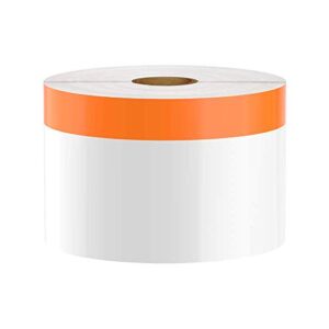 premium vinyl label tape for duralabel, labeltac, vnm signmaker, safetypro, viscom and others, white with 0.75″ orange stripe, 3″ x 140′