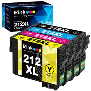 E-Z Ink Pro Remanufactured Ink Cartridges Replacement for Epson T212XL T212 212XL 212 XL to use with WF-2830 WF-2850 XP-4100 XP-4105 Printer (1 Black, 1 Cyan, 1 Magenta, 1 Yellow) 4 Pack