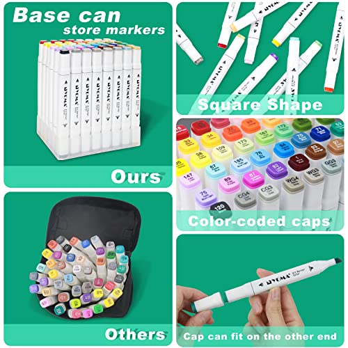 Y YOMA 60 Colors Alcohol Markers Dual Tip Markers Brush Tip Set, Unique Colors (1 Marker Case) Alcohol-based Ink, Fine & Chisel, White Penholder