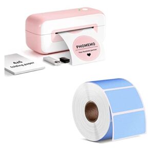 phomemo pink label printer with blue labels