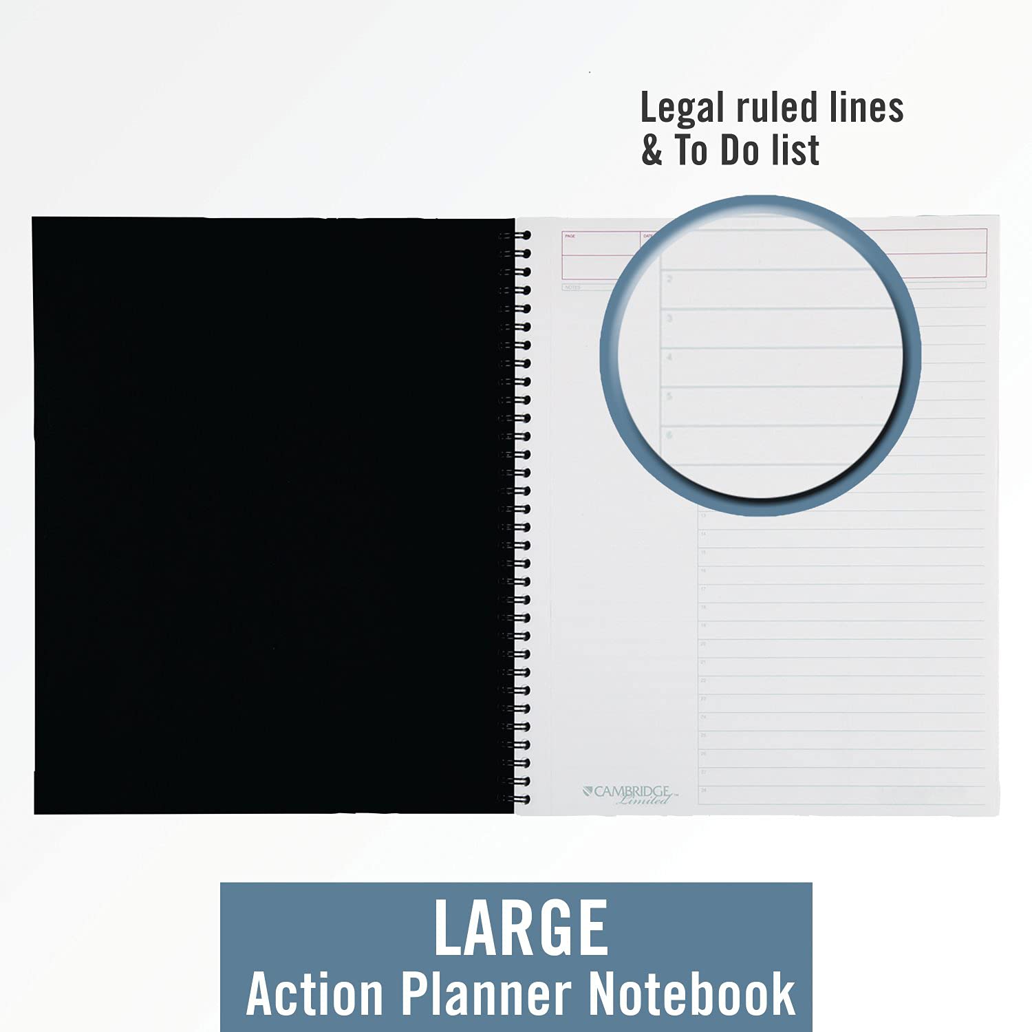 Cambridge Limited Business Notebook, 8-1/4 x 11 Inches, Wirebound, Action Planner, Black (06064)