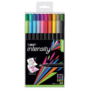 bic intensity fineliner, 0.4mm, assorted colors with reusable pack, 20-count, assorted (fine point) (bcfpa201-ast)