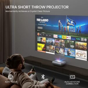 JMGO O1 Ultra Short Throw Projector,for 1080P FHD Movie Theater Projector 800 ANSI Lumens,Bluetooth Projector with WiFi,Gaming Projector with Dynaudio Speakers,3D Mode,Auto Focus&Keystone Correction