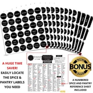 396 Printed Spice Jars Labels and Pantry Stickers: Chalkboard Round Spices Label 1.5" & Pantry Sticker 3” X 1.5” With Write-On Labels – Include a Numbered Reference Sheet – Waterproof & Tear-Resistant