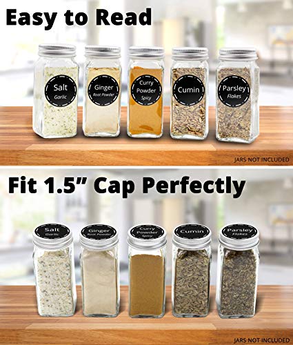 396 Printed Spice Jars Labels and Pantry Stickers: Chalkboard Round Spices Label 1.5" & Pantry Sticker 3” X 1.5” With Write-On Labels – Include a Numbered Reference Sheet – Waterproof & Tear-Resistant