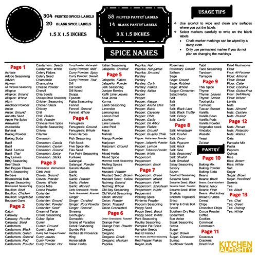 396 Printed Spice Jars Labels and Pantry Stickers: Chalkboard Round Spices Label 1.5" & Pantry Sticker 3” X 1.5” With Write-On Labels – Include a Numbered Reference Sheet – Waterproof & Tear-Resistant