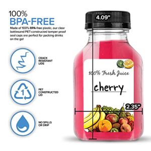 Juice Bottles with Caps for Juicing & Smoothies, Reusable Clear Empty Plastic Bottles with Caps, 8 Ounce Drink Containers for Mini Fridge, Juicer Shots, Small Water Bottles Bulk 8 oz (12 Pack)