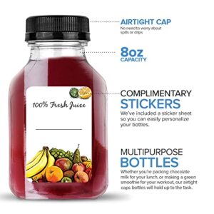 Juice Bottles with Caps for Juicing & Smoothies, Reusable Clear Empty Plastic Bottles with Caps, 8 Ounce Drink Containers for Mini Fridge, Juicer Shots, Small Water Bottles Bulk 8 oz (12 Pack)