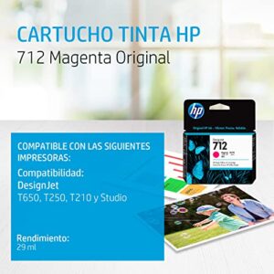 HP 712 Magenta 29-ml Genuine Ink Cartridge (3ED68A) for DesignJet T650, T630, T230, T210 & Studio Plotter Printers