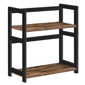 songmics spice rack, 2-tier counter shelf, desktop storage organizer, for countertop, kitchen, office, living room, rustic brown and black uofs046b01