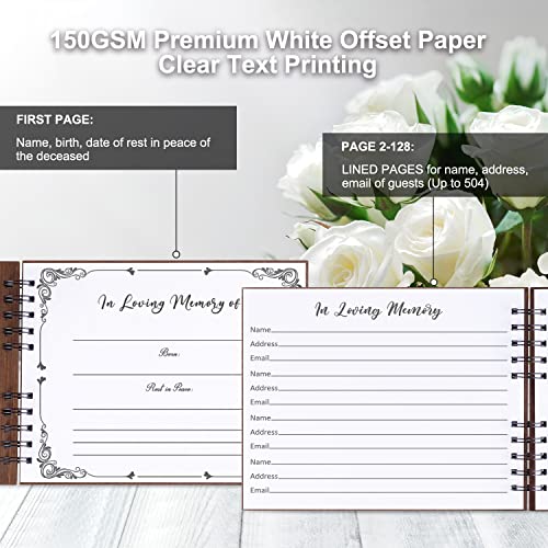 Creawoo Wooden Funeral Guest Book for Memorial Service Celebration of Life Decorations, Hardcover In Loving Memory Guestbook Set with White Pages, Included Share a Memory Cards, Table Sign, Pen (8.5")