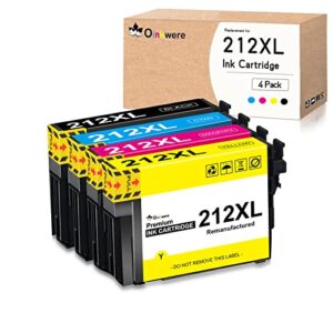 oinkwere remanufactured 212xl ink cartridge replacement for epson 212 ink cartridges 212 xl t212 to use with xp-4100 xp-4105 wf-2850 wf-2830 printer (1 black,1 cyan,1 magenta,1 yellow, 4 pack)