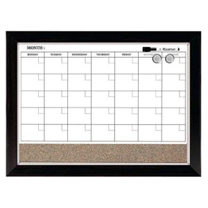 quartet combination magnetic whiteboard calendar & corkboard, 17″ x 23″ combo dry erase white board & cork bulletin board, perfect for office, home school message board, wood frame (22476)