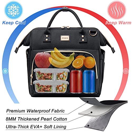 Artelaris Lunch Bag for Women, Leakproof Lunch Box Cooler for Work, Large Lunch Tote for Adults with Side Pockets & Shoulder Strap Insulated Lunch Bag, Lunch Purse, Lunch Box for Women, Picnic School