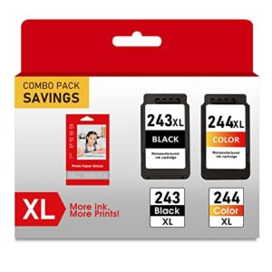 243 244 XL Ink Cartridge Combo Pack Compatible for Canon 243 244 XL Ink Cartridge Replacement for Canon PIXMA TS3120 TS3122 MX492 MG2525 MG2522 TR4520 Printers (1Black 1Tri-Color, 2PK)