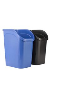 rubbermaid undercounter small trash can, 2 pack blue and black for recycling/waste, 9.4-gallon, fits under sink/desk/cabinate for use in kitchen/bathroom/office