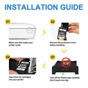 FAcms Remanufactured Ink Cartridge Replacement for HP 63 63XL 63XL for Envy 4520 4512 4513 4516 OfficeJet 3830 5255 5258 DeskJet 1112 1110 3630 3632 3634 2130 2132 Printer(1 Black 1 Tri-Color)