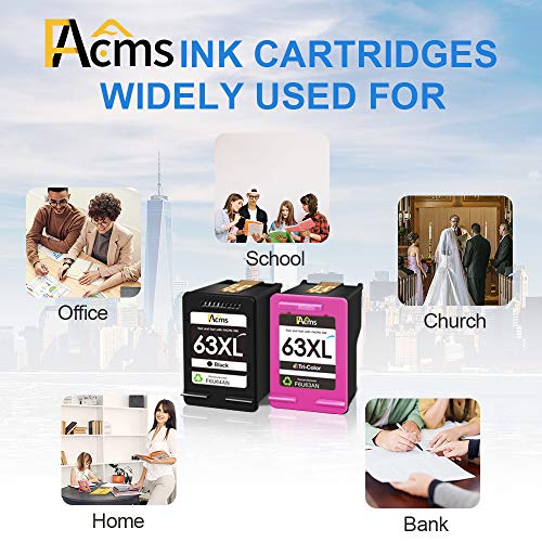 FAcms Remanufactured Ink Cartridge Replacement for HP 63 63XL 63XL for Envy 4520 4512 4513 4516 OfficeJet 3830 5255 5258 DeskJet 1112 1110 3630 3632 3634 2130 2132 Printer(1 Black 1 Tri-Color)