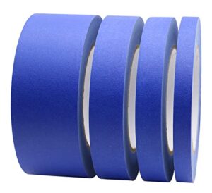 bomei pack 4 pack blue painters tape, 1/2″ 3/4″ 1” 2” x 60yds, multi size painting masking tape, clean release paper tape for home and office