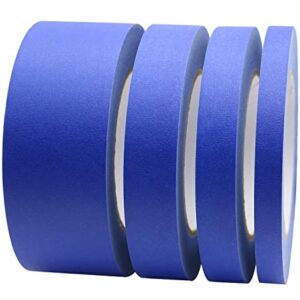 BOMEI PACK 4 Pack Blue Painters Tape, 1/2" 3/4" 1” 2” x 60yds, Multi Size Painting Masking Tape, Clean Release Paper Tape for Home and Office