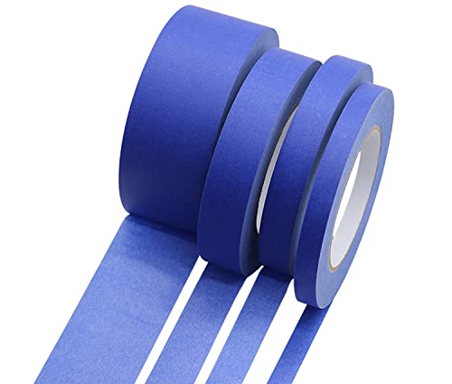 BOMEI PACK 4 Pack Blue Painters Tape, 1/2" 3/4" 1” 2” x 60yds, Multi Size Painting Masking Tape, Clean Release Paper Tape for Home and Office