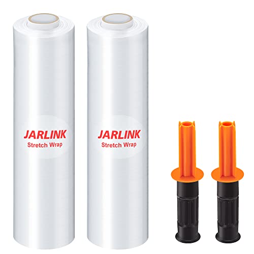 JARLINK 2 Pack Stretch Film, 15" x 1000ft Shrink Wrap for Pallet Wrap, Industrial Strength Stretch up to 650% Stretch with Handles, Self Adhering Packaging Heavy Duty Film for Moving, 68 Gauge, Clear