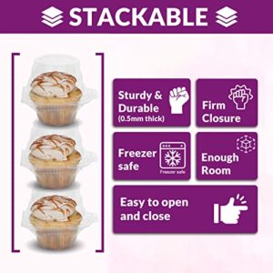 50 Pcs Individual Cupcake Containers Disposable Clear Plastic Cupcake Holders with Airtight Deep Dome Lid Stackable Single Cupcake Boxes for Home Baking Party Wedding, Cake Shop