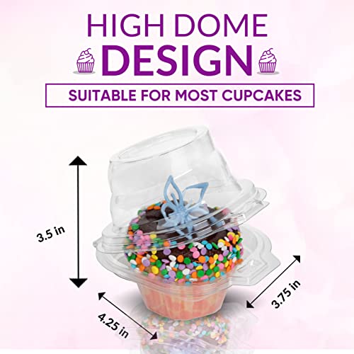 50 Pcs Individual Cupcake Containers Disposable Clear Plastic Cupcake Holders with Airtight Deep Dome Lid Stackable Single Cupcake Boxes for Home Baking Party Wedding, Cake Shop