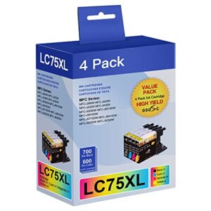 LC75 LC79 High Yield Ink Cartridge Compatible for Brother LC75 LC71 LC79 XL High Yield to Use with MFC-J6510DW MFC-J6710DW MFC-J6910DW MFC-J280W (1 Black, 1 Cyan, 1 Magenta, 1 Yellow)