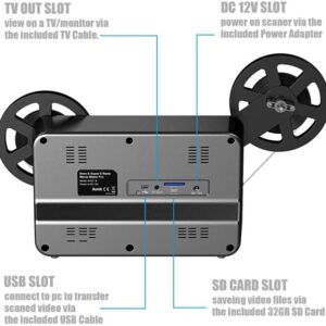 8mm & Super 8 Reels to Digital MovieMaker Pro Film Digitizer,Film Scanner,Converts Frame by MP4 Files, with 2.4'' Screen, Viewing Saving on SD Card(Included) for 3”5”7”9” Reels