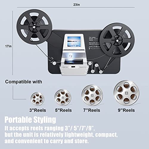 8mm & Super 8 Reels to Digital MovieMaker Pro Film Digitizer,Film Scanner,Converts Frame by MP4 Files, with 2.4'' Screen, Viewing Saving on SD Card(Included) for 3”5”7”9” Reels