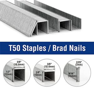 WORKPRO Heavy Duty T50 Staples and Brad Nails Combo Kit, 1/2" (12mm), 3/8" (10mm), 9/16" (15mm), Total 7500 Counts