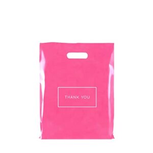 purple q crafts pink die cut plastic shopping bags with thank you logo 9″ x 12″ boutique bags with handles 50 pack for merchandise, gifts, trade shows and more