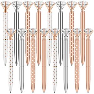 PASISIBICK 16 Pcs Big Diamond Pens-Bling Wedding Crystal Metal Ballpoint Pens with Black Ink (4 Mixed Colors)