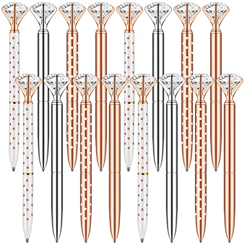 PASISIBICK 16 Pcs Big Diamond Pens-Bling Wedding Crystal Metal Ballpoint Pens with Black Ink (4 Mixed Colors)