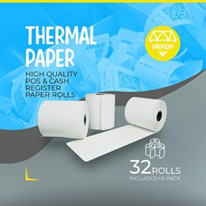 FHS 3 1/8” X 230’ Thermal Paper for Receipts - 32 Rolls of Receipt Paper Compatible with Wide Range of POS Systems for Small Business – Use as Receipt Paper, Cash Registers Printer, ATM Machine