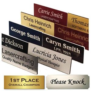 lasercrafting name badge tag or trophy/picture label, engraved -magnet, pin, tape or screws – size options customize