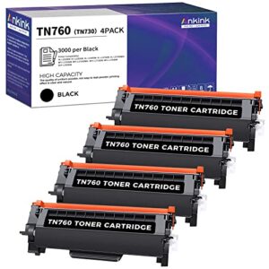 ankink tn760 toner cartridge replacement for brother tn-760 tn730 tn-730 for hl-l2350dw hl-l2395dw hl-l2390dw hl-l2370dw mfc-l2750dw mfc-l2710dw mfc-l2730dw dcp-l2550dw laser printer (4 black)