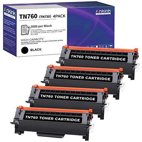 ANKINK TN760 Toner Cartridge Replacement for Brother TN-760 TN730 TN-730 for HL-L2350DW HL-L2395DW HL-L2390DW HL-L2370DW MFC-L2750DW MFC-L2710DW MFC-L2730DW DCP-L2550DW Laser Printer (4 Black)