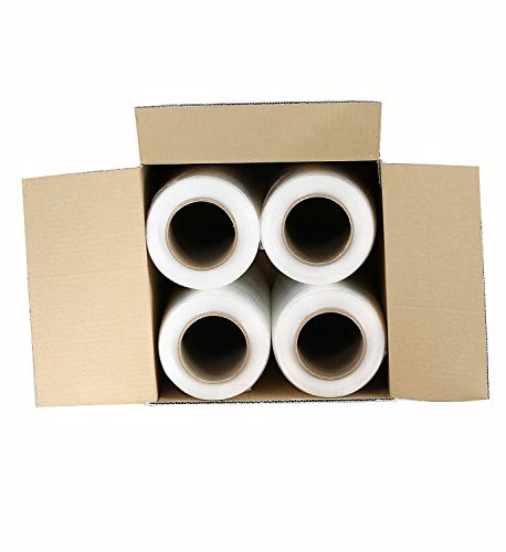 PackageZoom 4 Rolls 18" x 1500 Ft Stretch Wrap Heavy Duty, Industrial Strength Shrink Wrap, 55 Gauge High Performance Stretch Film Replaces 80 Gauge Low Films, Clear Hand Stretch Wrap