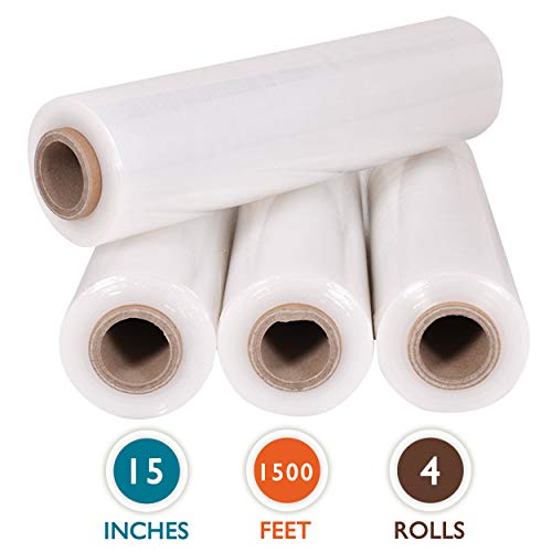 PackageZoom 4 Rolls 18" x 1500 Ft Stretch Wrap Heavy Duty, Industrial Strength Shrink Wrap, 55 Gauge High Performance Stretch Film Replaces 80 Gauge Low Films, Clear Hand Stretch Wrap