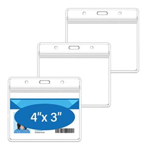 4x3 Inches Horizontal ID Badge Holders,Clear PVC Card Holder with Waterproof Resealable Zip Type Protector,Vacuum ID Sleeves,Fits Name Tag Holder/Proximity/Credit Card/Driver's License(Holders,3Pack)
