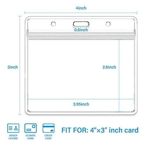 4x3 Inches Horizontal ID Badge Holders,Clear PVC Card Holder with Waterproof Resealable Zip Type Protector,Vacuum ID Sleeves,Fits Name Tag Holder/Proximity/Credit Card/Driver's License(Holders,3Pack)